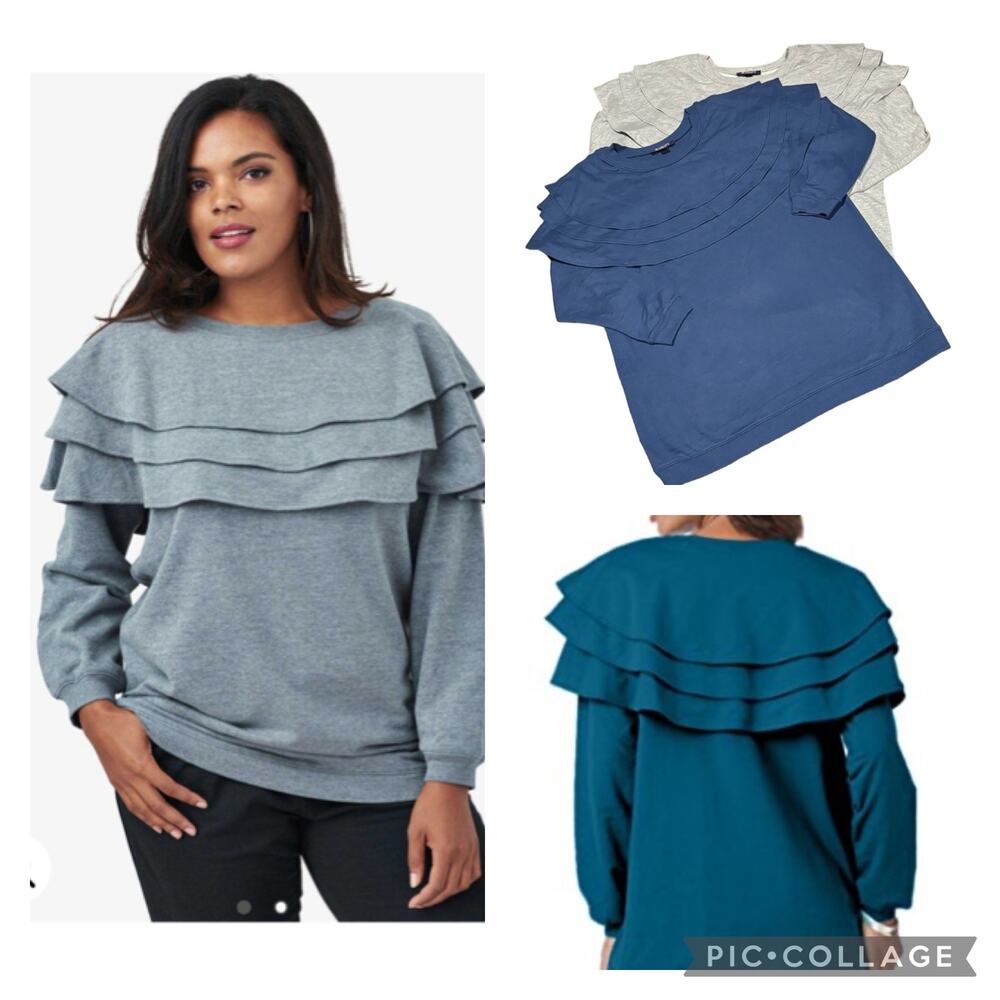 Roman’s Tiered Ruffle Sweatshirt bundle of two in gray and blue size 14/16
